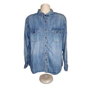 Northwest Territory Mens XL Blue Denim Long Sleeve Button Up Shirt